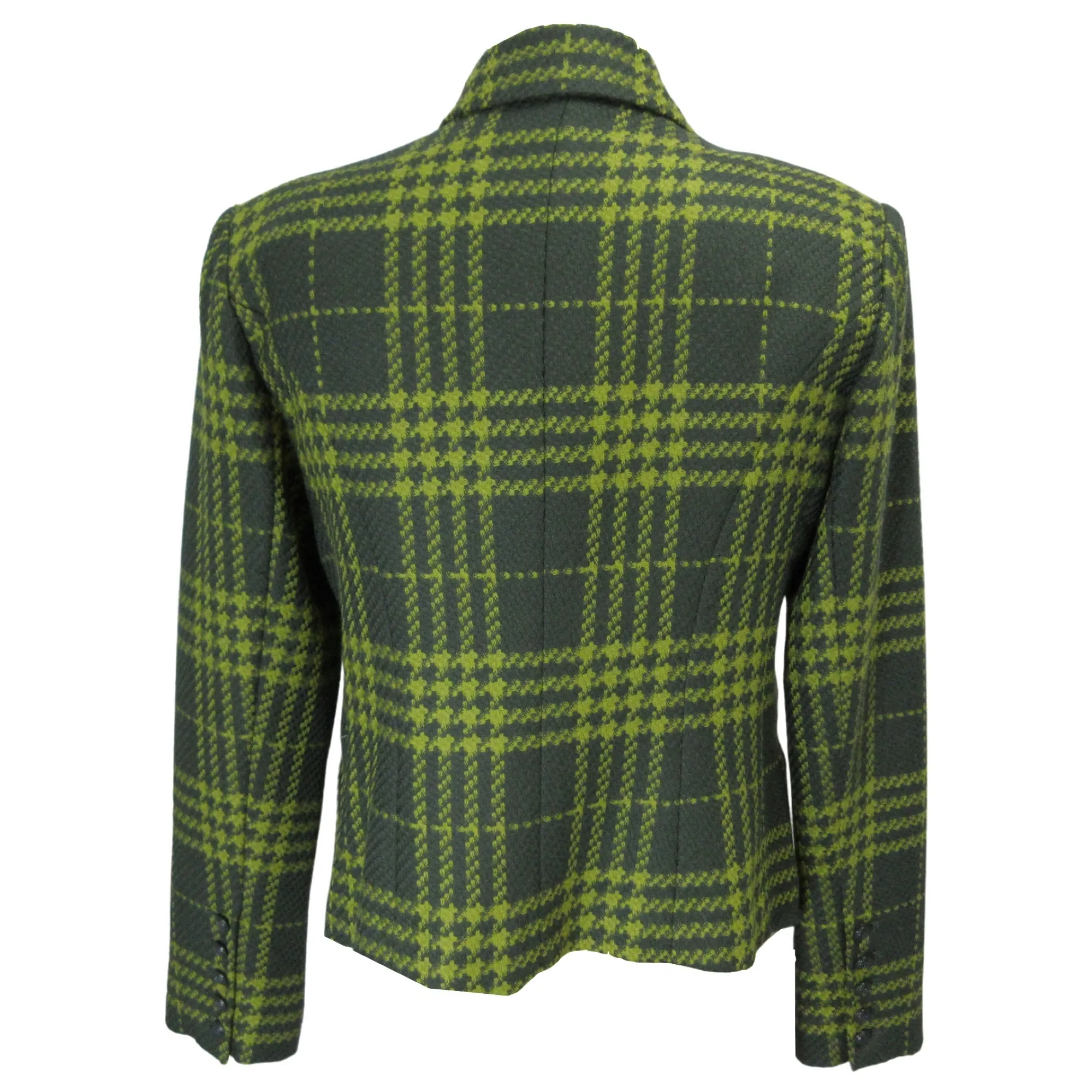 L'Agence Green Multi Plaid Brooke Double Breasted Crop Blazer