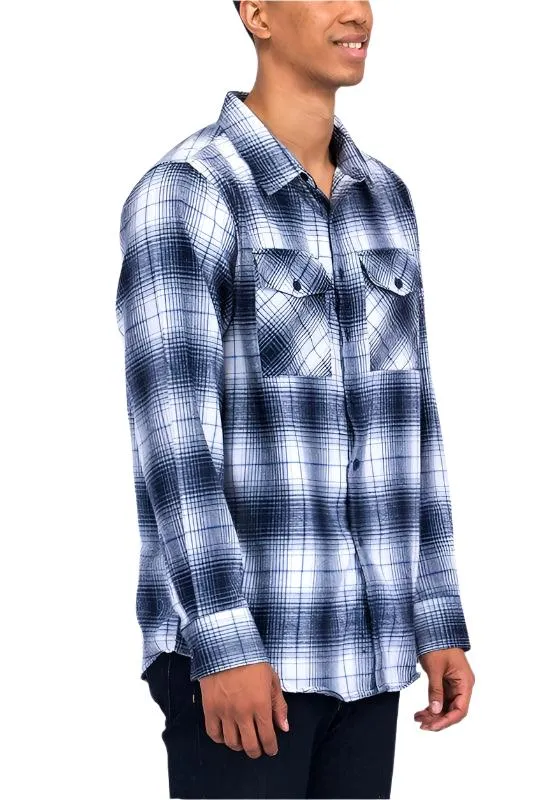 Mens Casual Fit Checker Plaid Flannel Long Sleeve Shirts