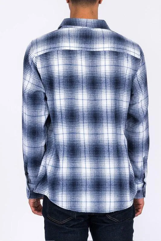 Mens Casual Fit Checker Plaid Flannel Long Sleeve Shirts