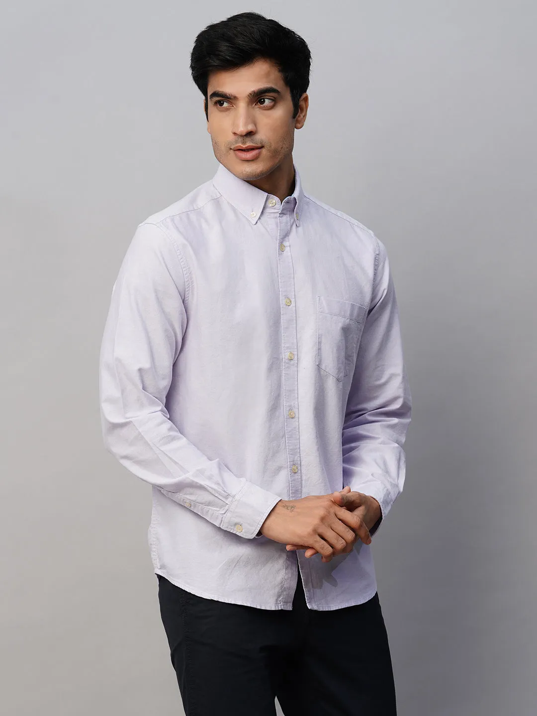 Men's Lilac Cotton Regular Fit Shirt