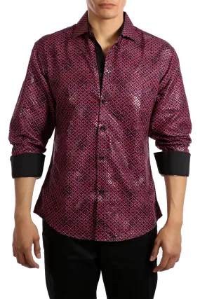 Men's Red Button Up Long Sleeve Dress Shirt