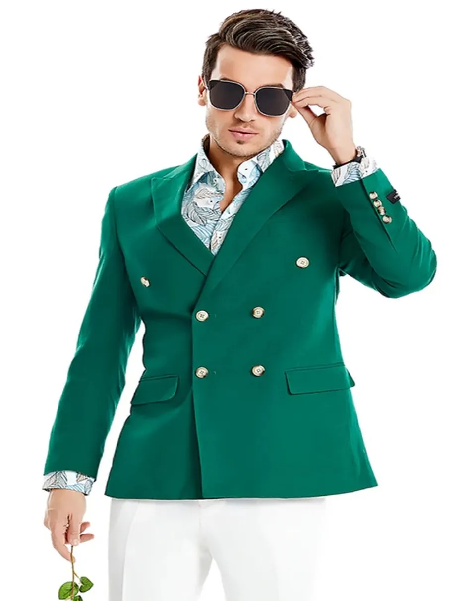 Men's Slim Fit Double Breasted Hunter Green Summer Blazer