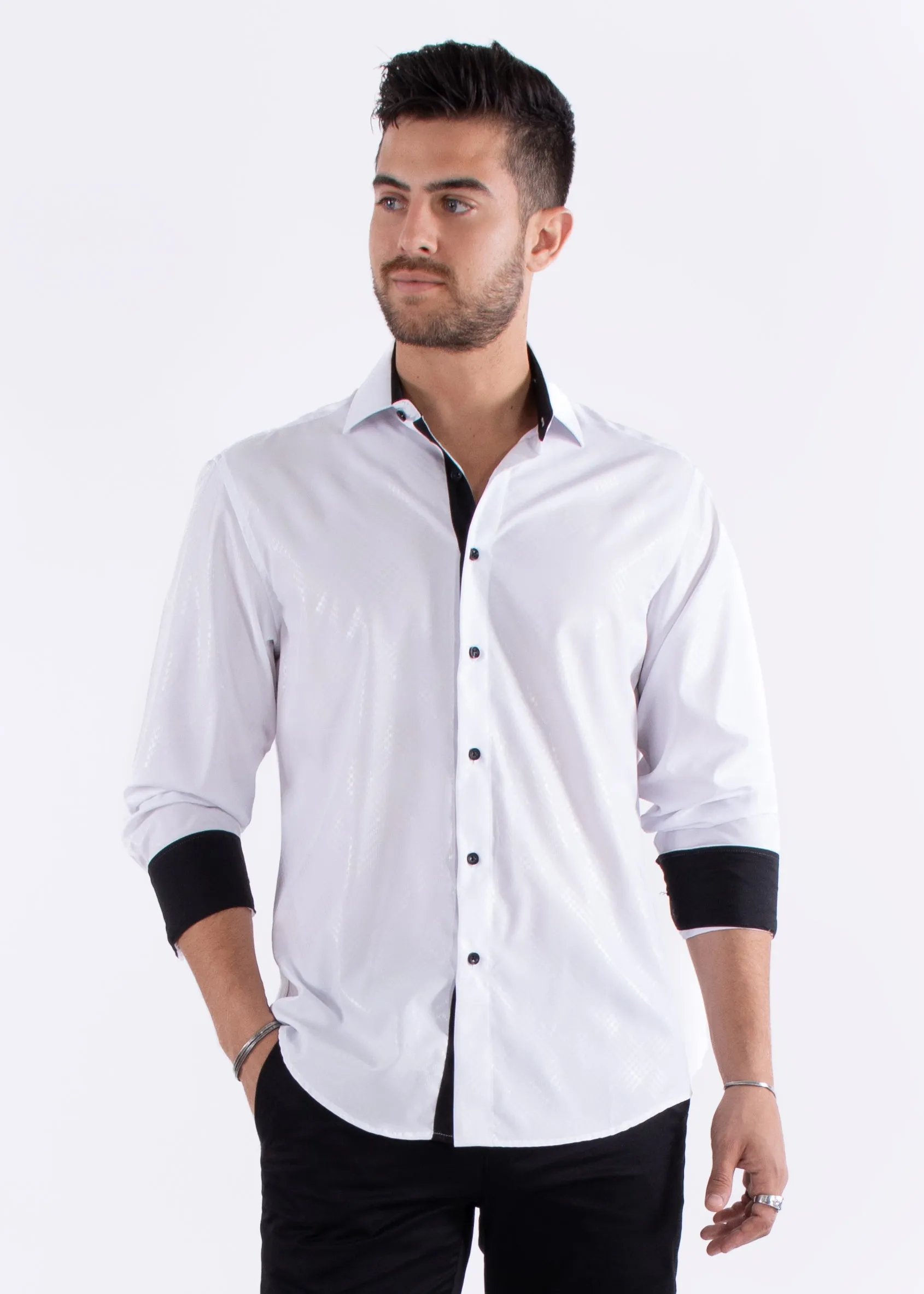 Metallic Criss-Cross Pattern Dress Shirt