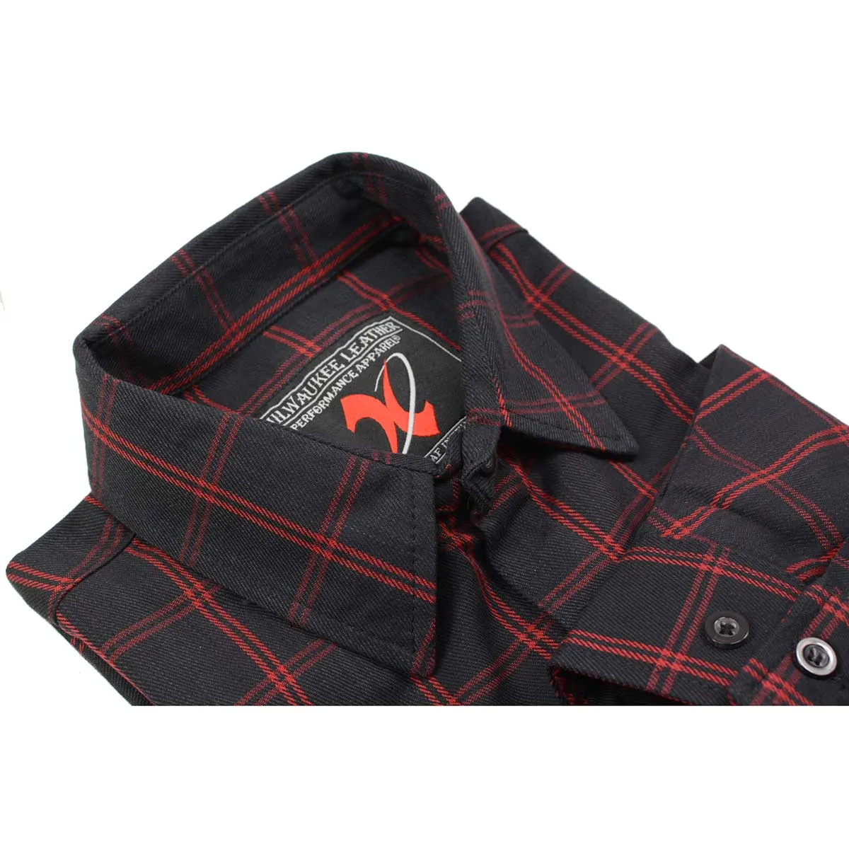 Milwaukee Leather MNG11665 Men's Black and Red Long Sleeve Cotton Flannel Shirt