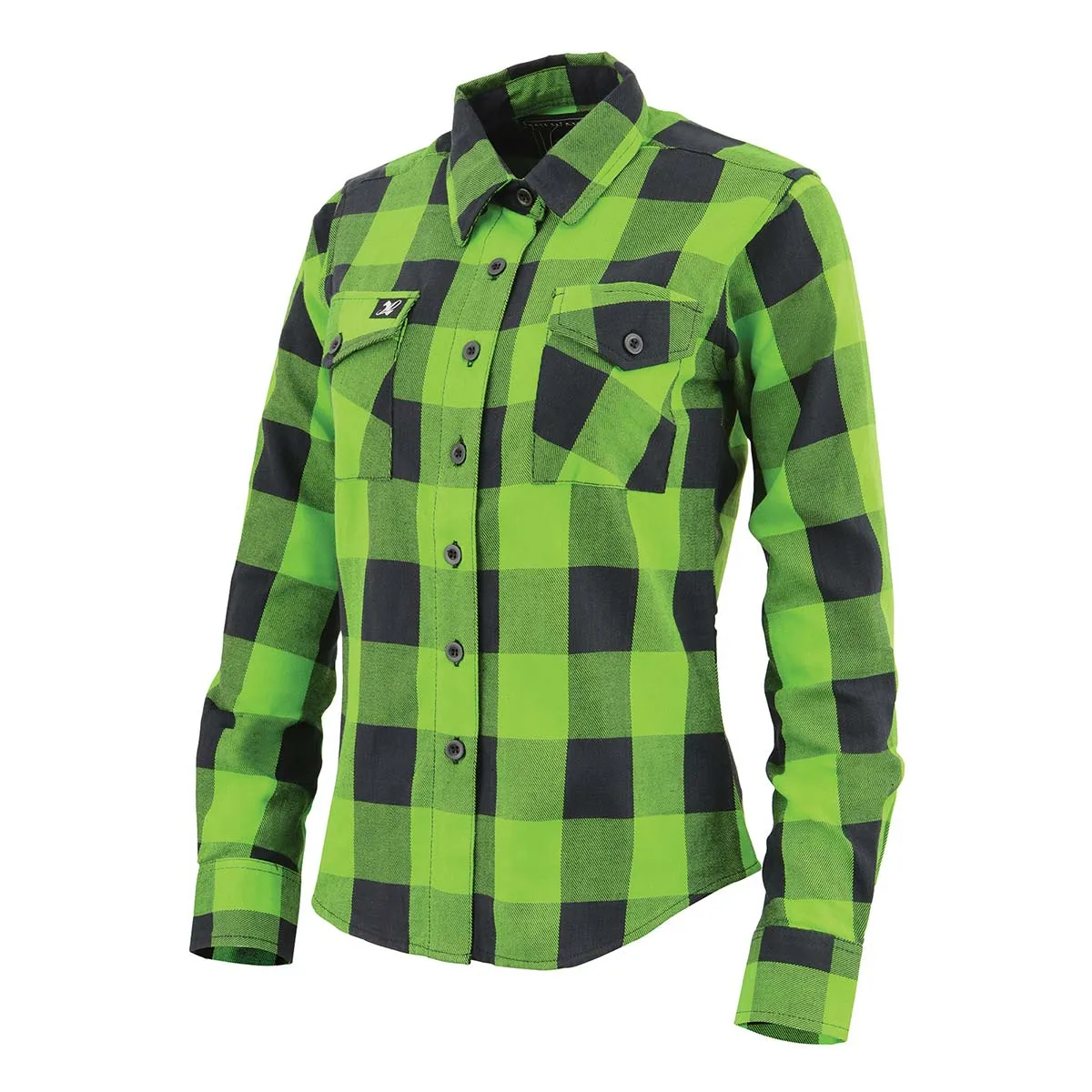 Milwaukee Leather MNG21606 Women's Lime Green and Black Long Sleeve Cotton Casual Flannel Shirt