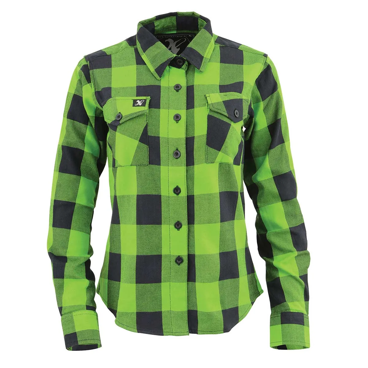 Milwaukee Leather MNG21606 Women's Lime Green and Black Long Sleeve Cotton Casual Flannel Shirt