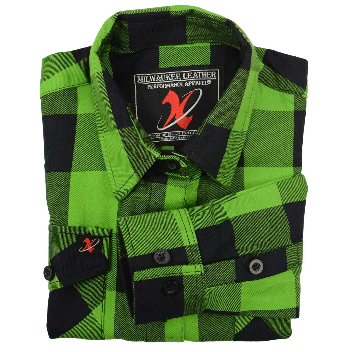 Milwaukee Leather MNG21606 Women's Lime Green and Black Long Sleeve Cotton Casual Flannel Shirt