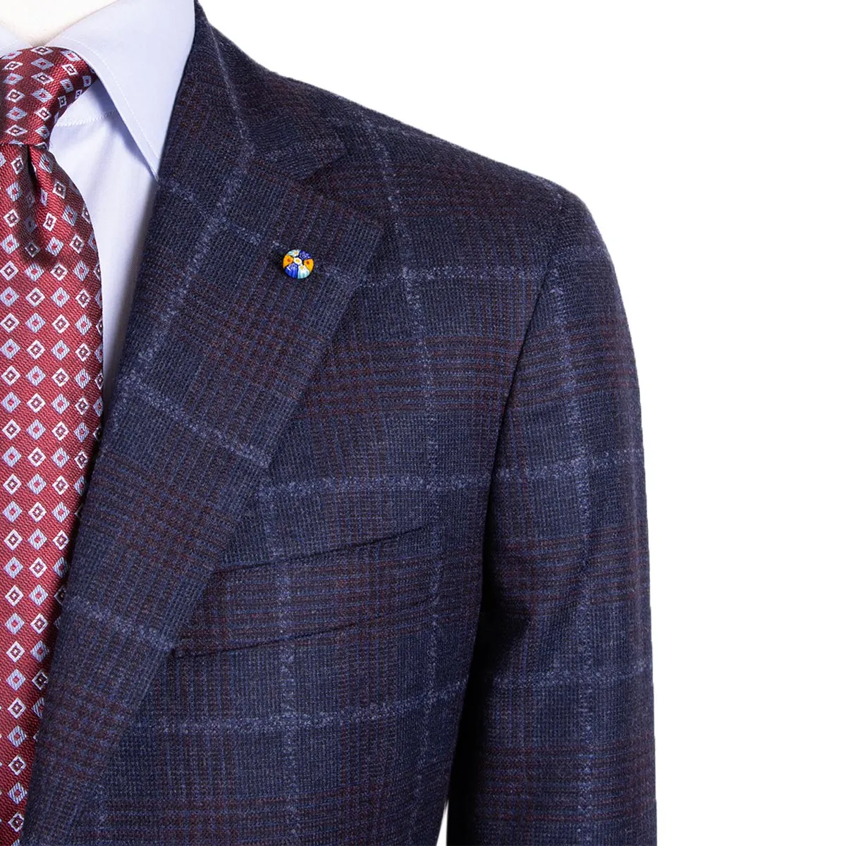 Navy Check 'Natural Soft' Wool & Cashmere Jacket