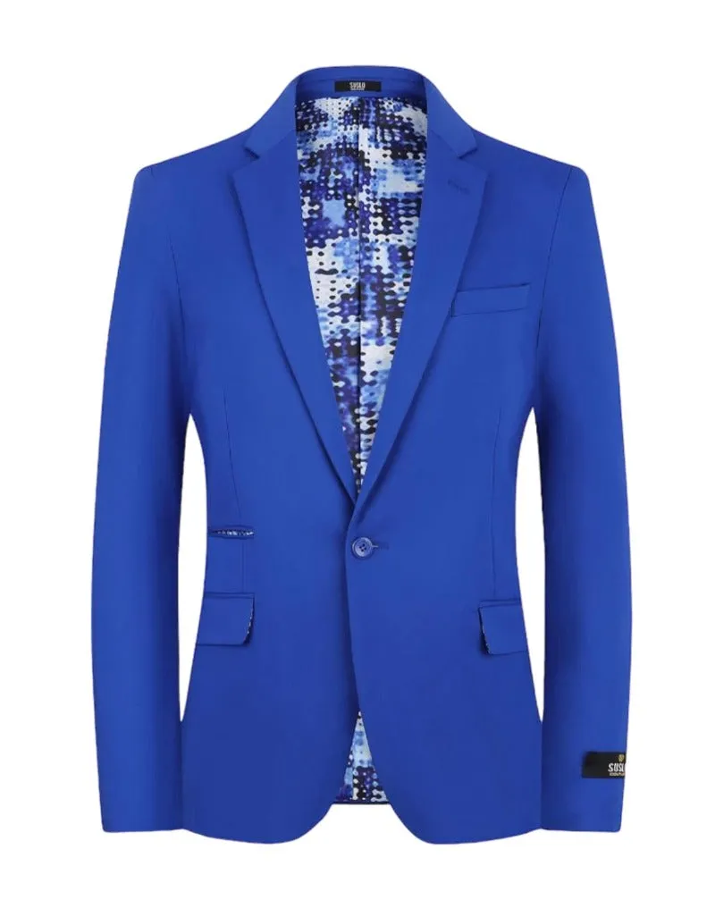 New York Royal Blue Men's Slim-Fit Suit Stretch Material Slim Pants