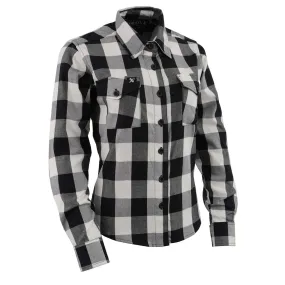 NexGen MNG21633 Women's Black and White Long Sleeve Cotton Flannel Shirt