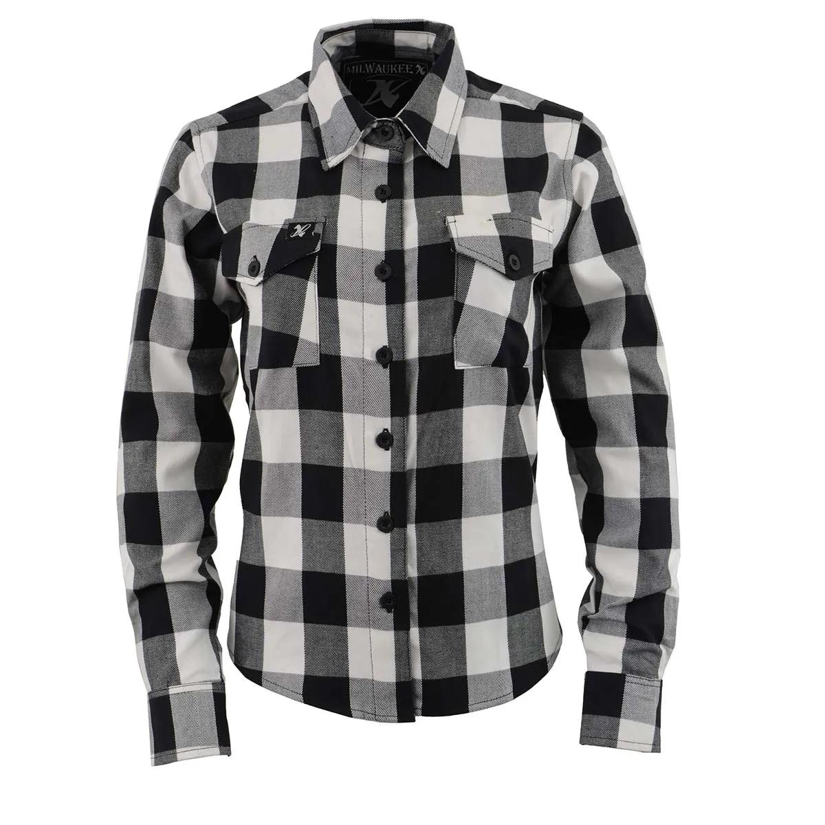 NexGen MNG21633 Women's Black and White Long Sleeve Cotton Flannel Shirt