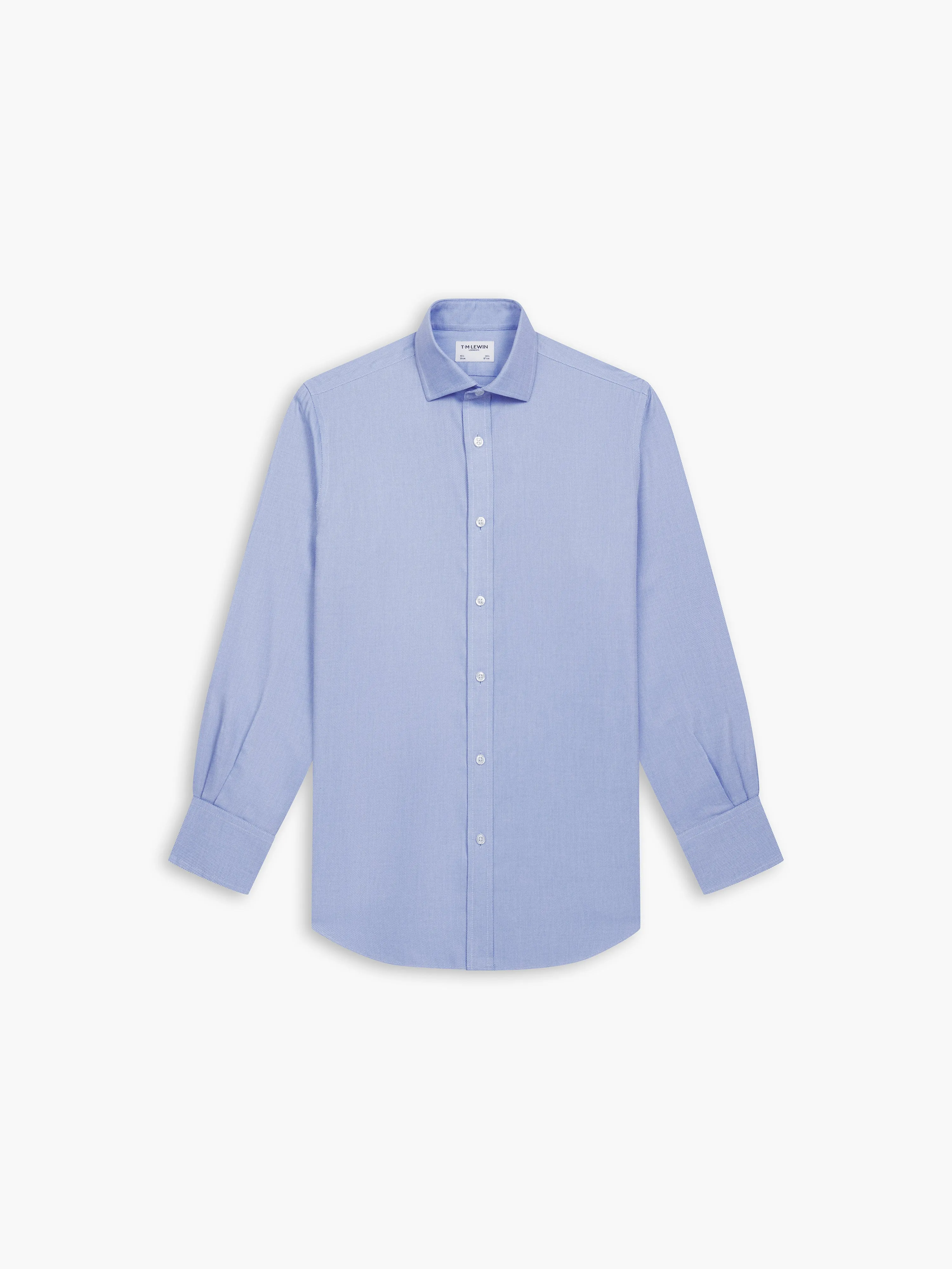 Non-Iron Blue Oxford Fitted Single Cuff Classic Collar Shirt