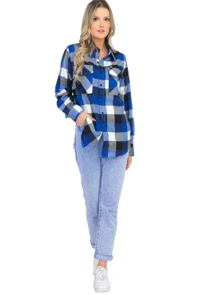 Oversize Boyfriend Big Plaid Checkered Flannel Blue