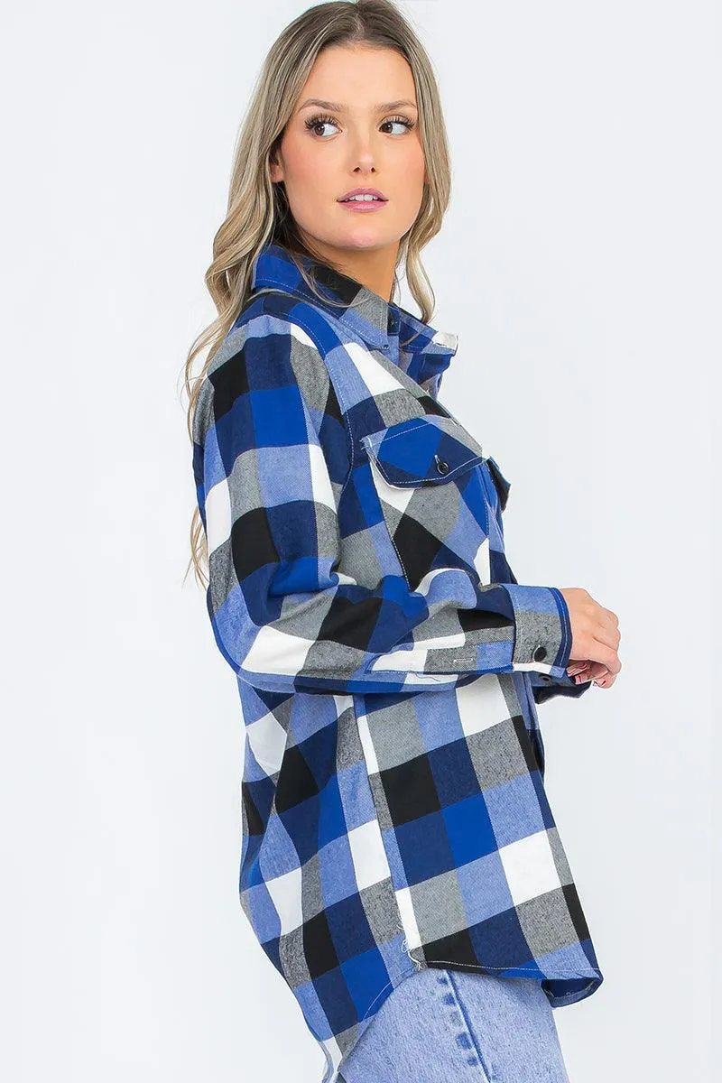 Oversize Boyfriend Big Plaid Checkered Flannel Blue