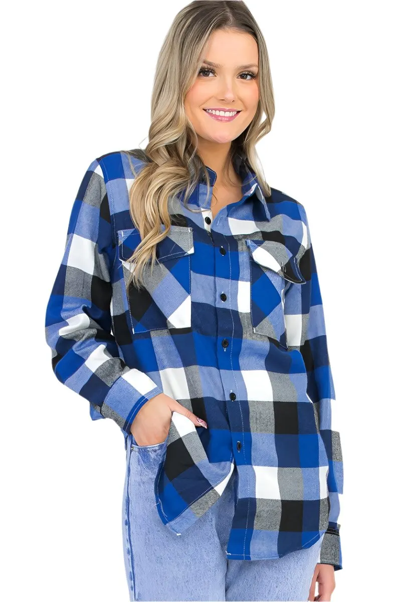 Oversize Boyfriend Big Plaid Checkered Flannel Blue