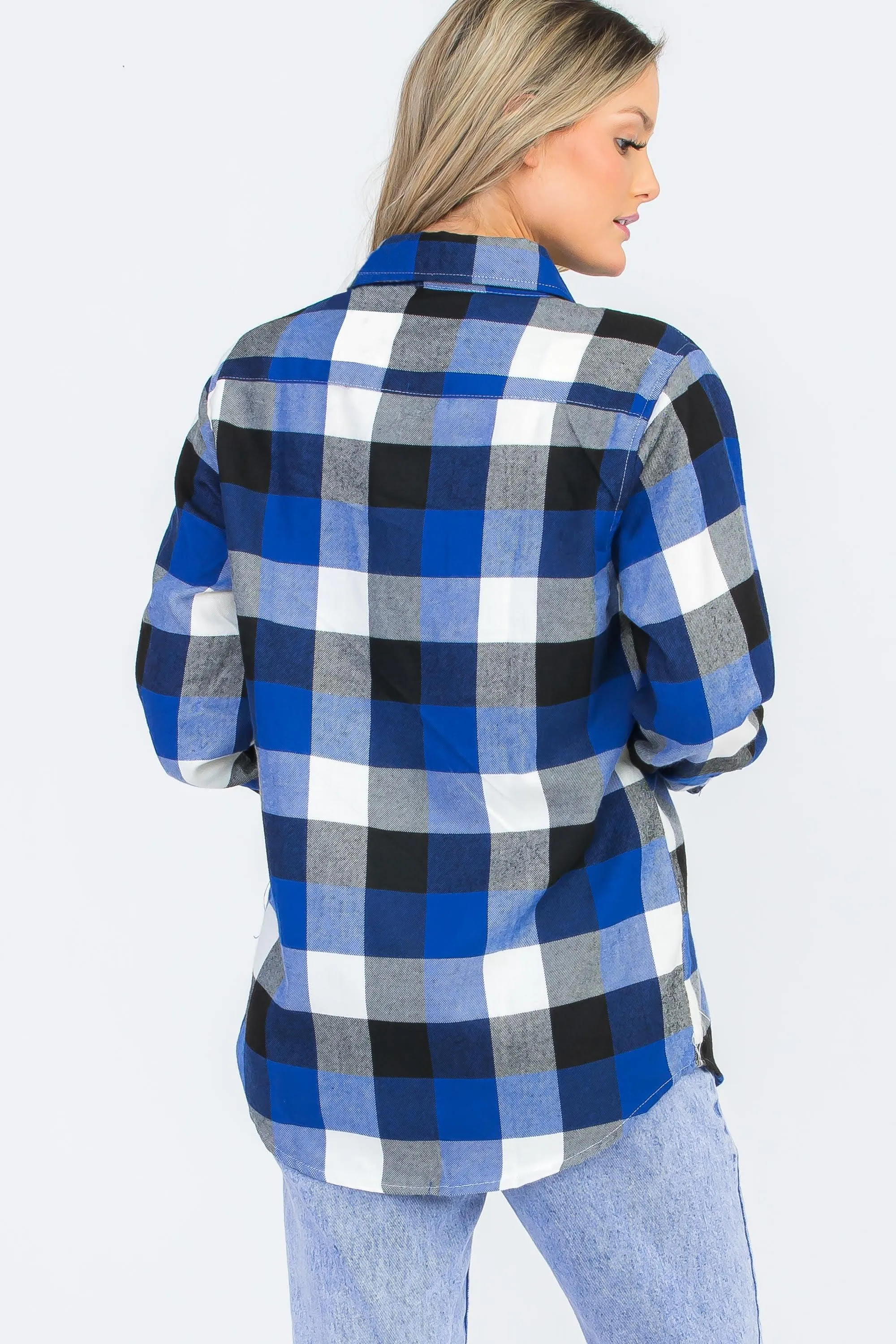 Oversize Boyfriend Big Plaid Checkered Flannel Blue