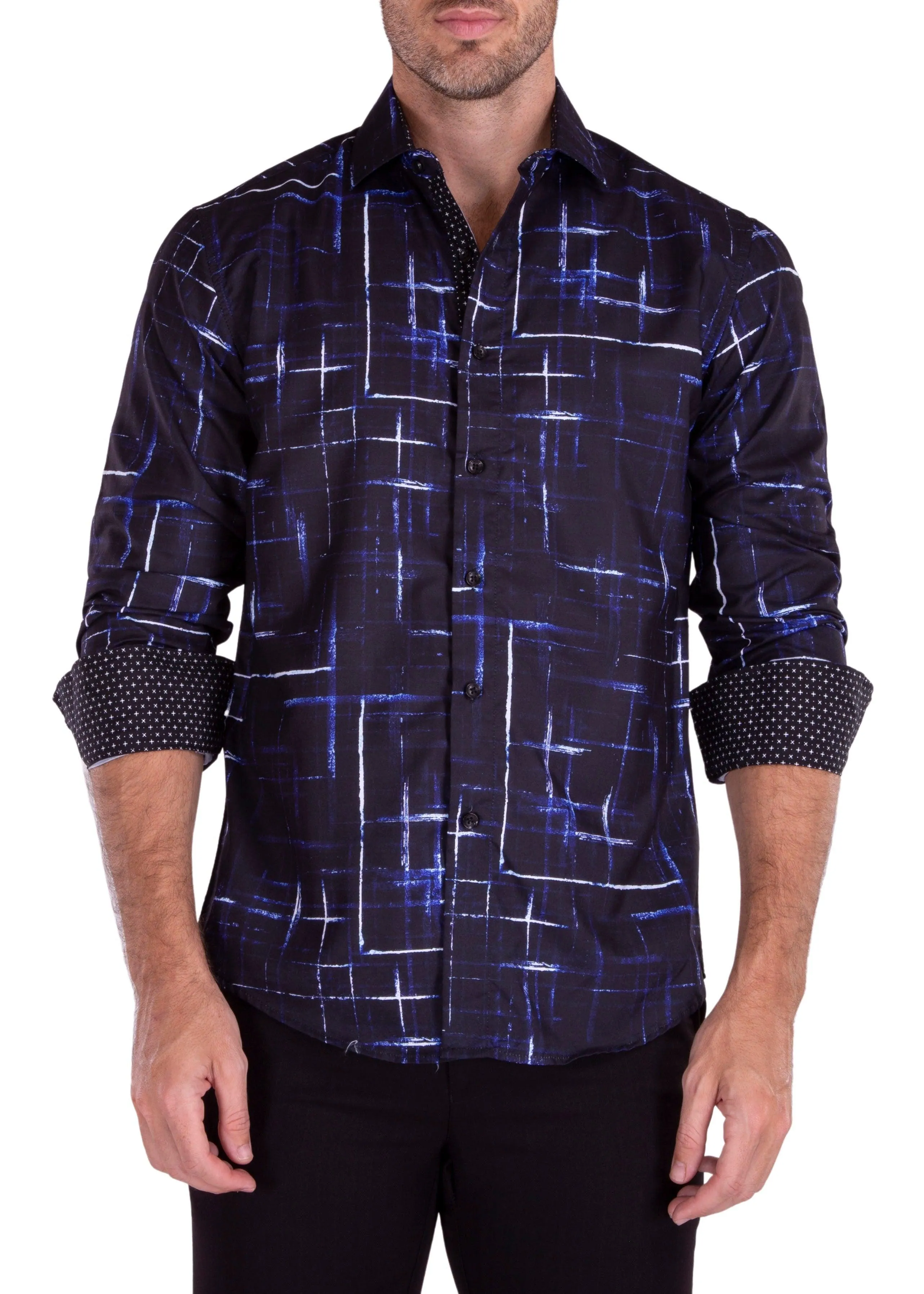 Painted Lines Long Sleeve Dress Shirt Black