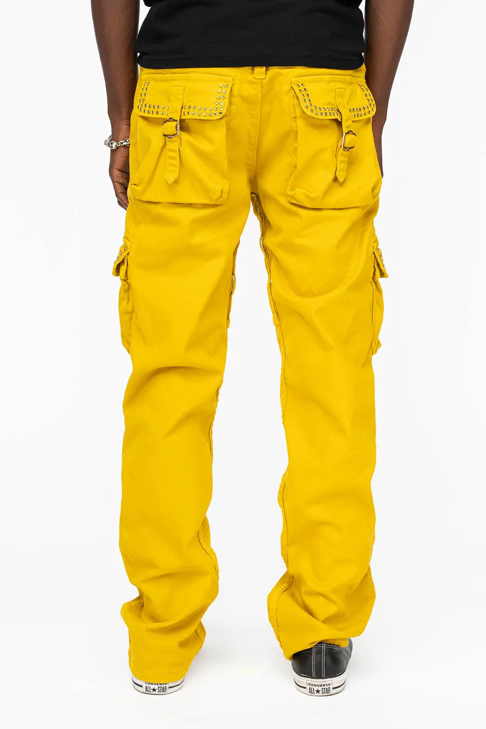 ROBINS NEW MILITARY STYLE CARGO PANTS IN MUSTARD WITH CITRINE CRYSTALS