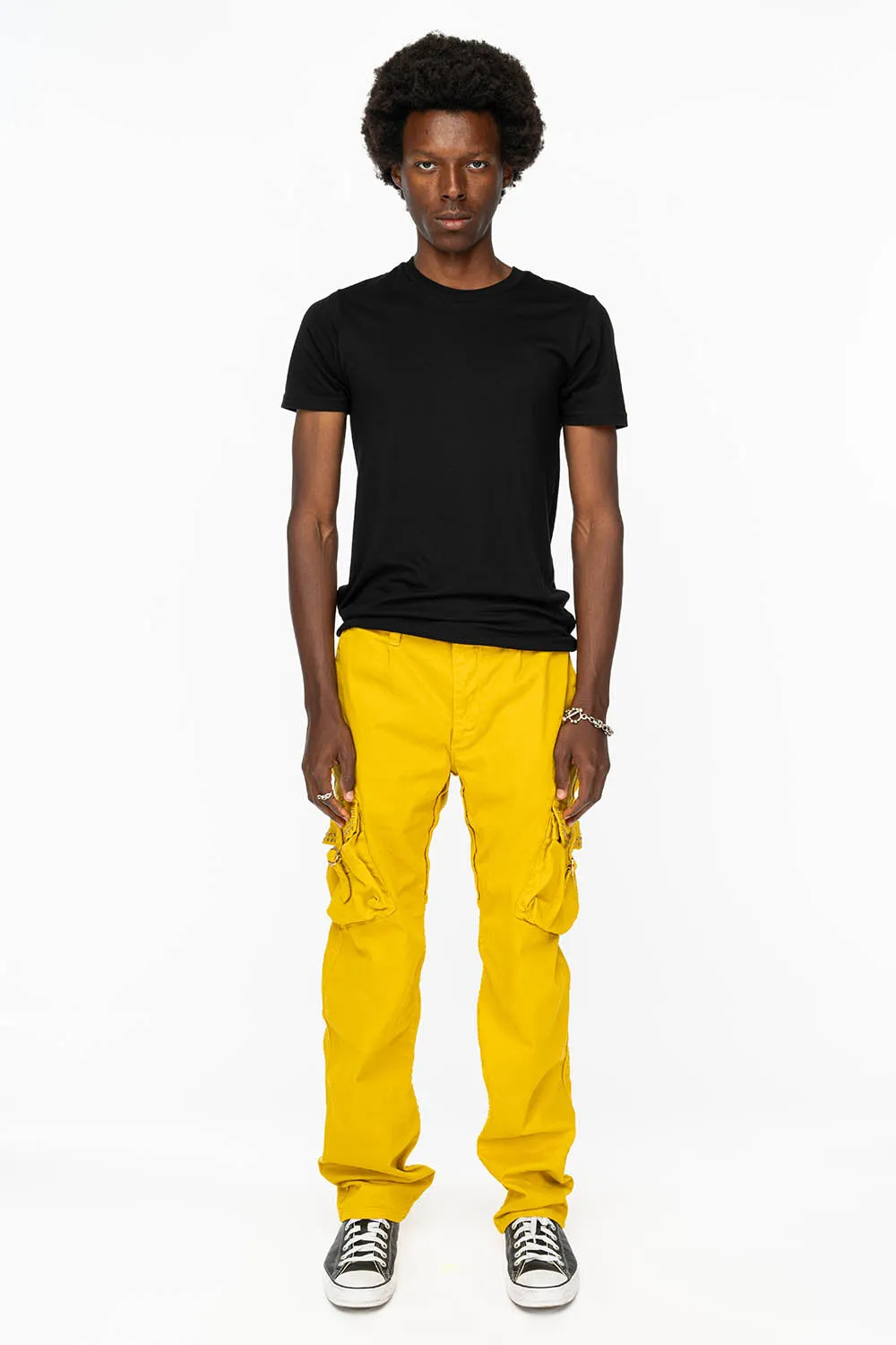 ROBINS NEW MILITARY STYLE CARGO PANTS IN MUSTARD WITH CITRINE CRYSTALS