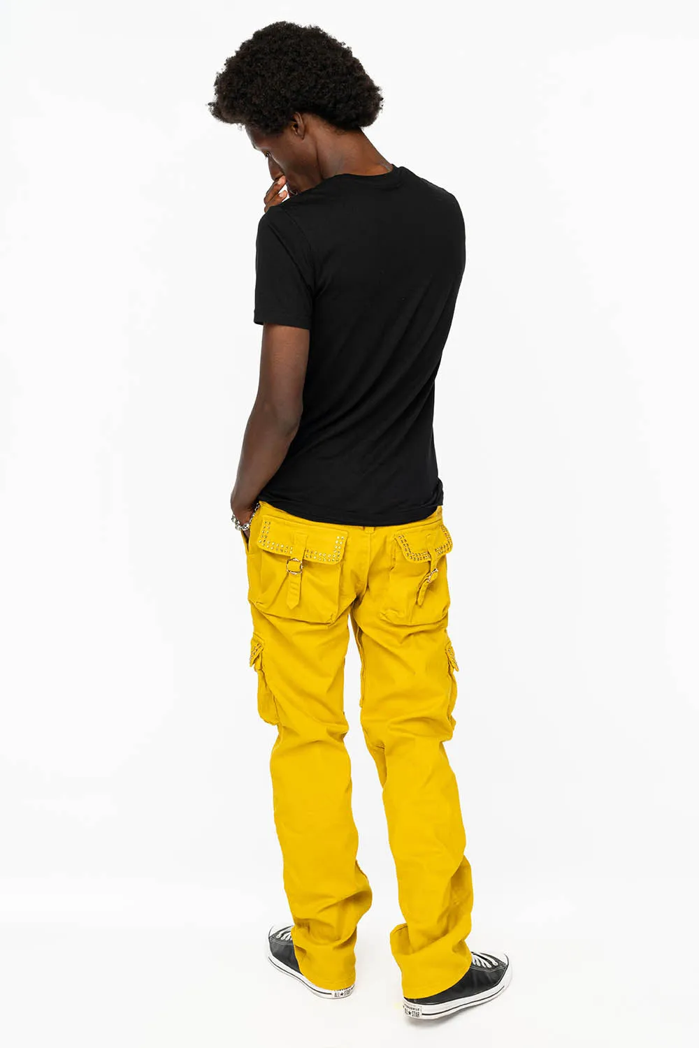 ROBINS NEW MILITARY STYLE CARGO PANTS IN MUSTARD WITH CITRINE CRYSTALS