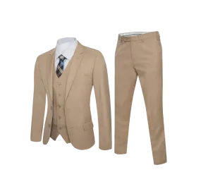 Royal Suit Beige Men's Slim-Fit 3pieces Suit with Vest