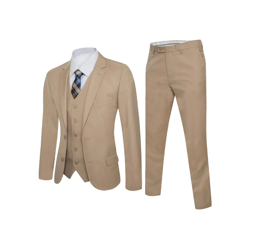 Royal Suit Beige Men's Slim-Fit 3pieces Suit with Vest