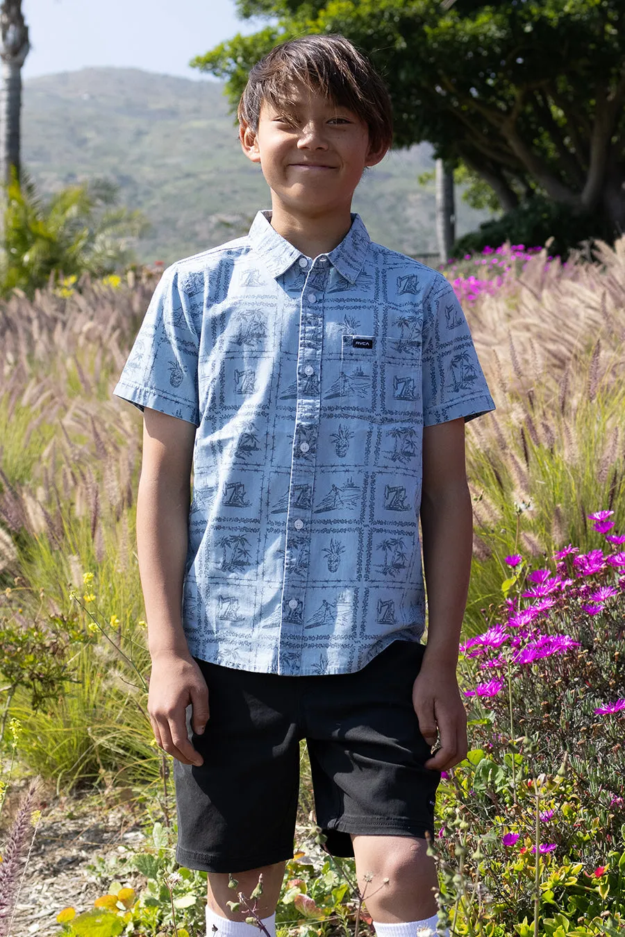 RVCA That'll Do Oxford Short Sleeve Boys Shirt - White