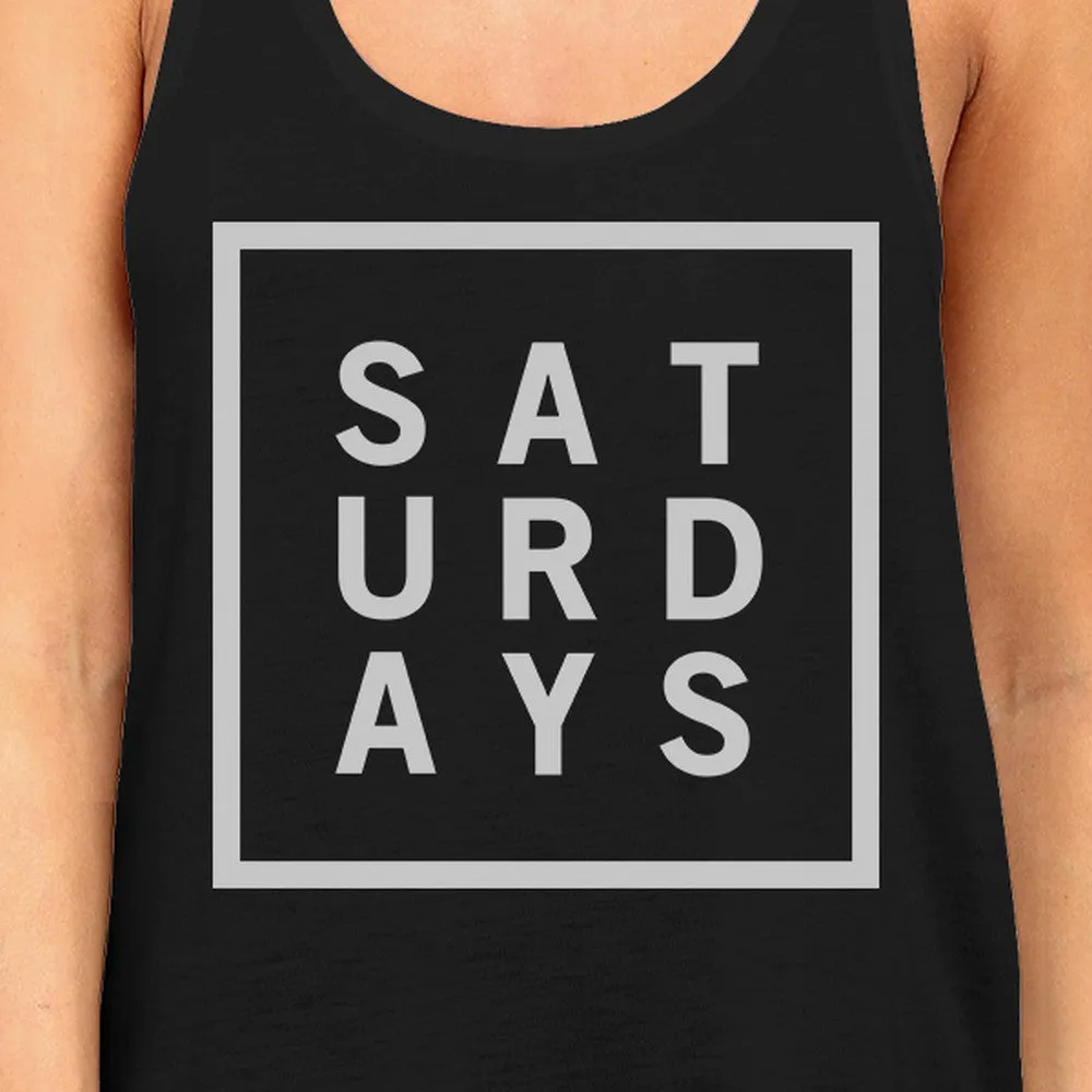 Saturdays Womens Sleeveless Black Tank Top Typography Trendy Tops