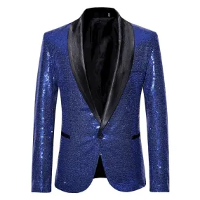 Sequin One Button Shawl Collar Bling Glitter Men Suit