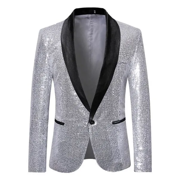 Sequin One Button Shawl Collar Bling Glitter Men Suit