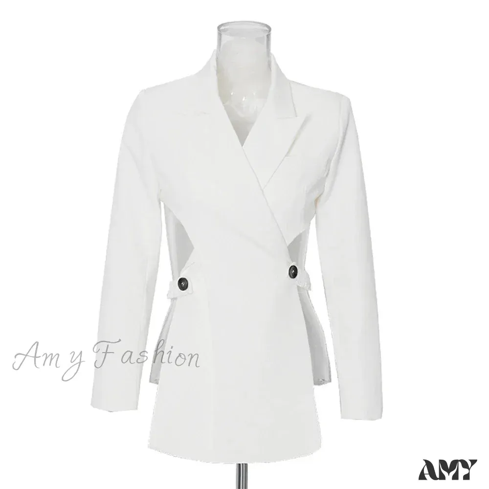 Sexy Slimming Hollow Out Notched Collar Long Sleeve Crisscross Casual Front Fashion Blazer