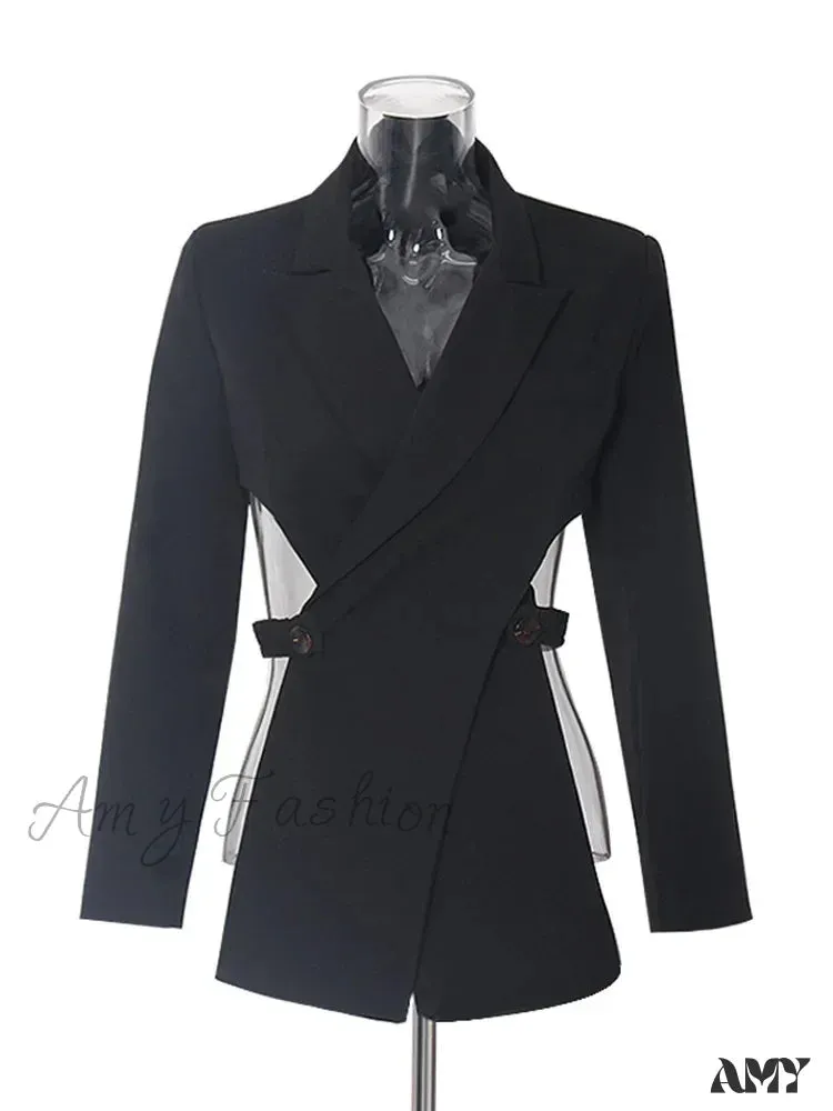 Sexy Slimming Hollow Out Notched Collar Long Sleeve Crisscross Casual Front Fashion Blazer