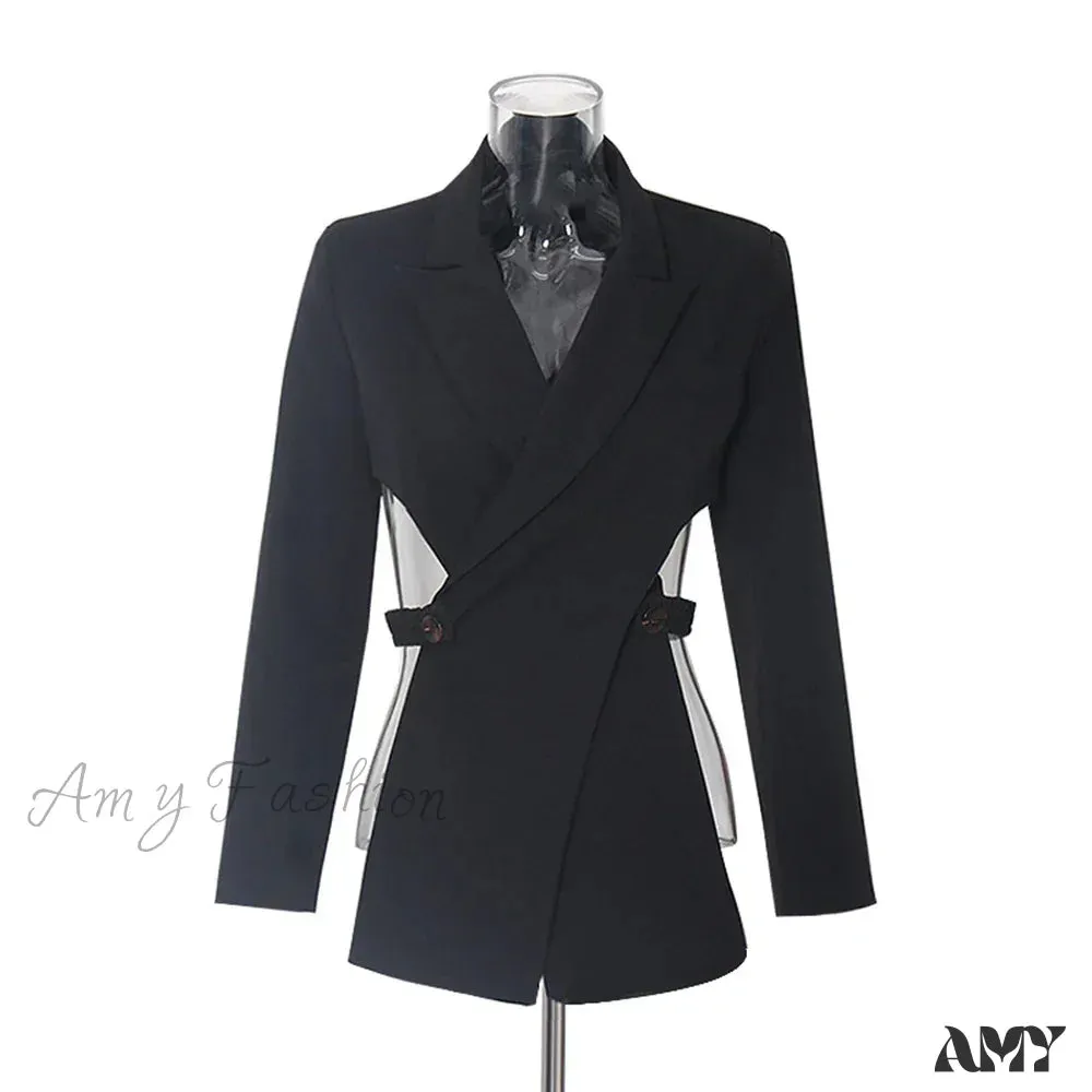 Sexy Slimming Hollow Out Notched Collar Long Sleeve Crisscross Casual Front Fashion Blazer