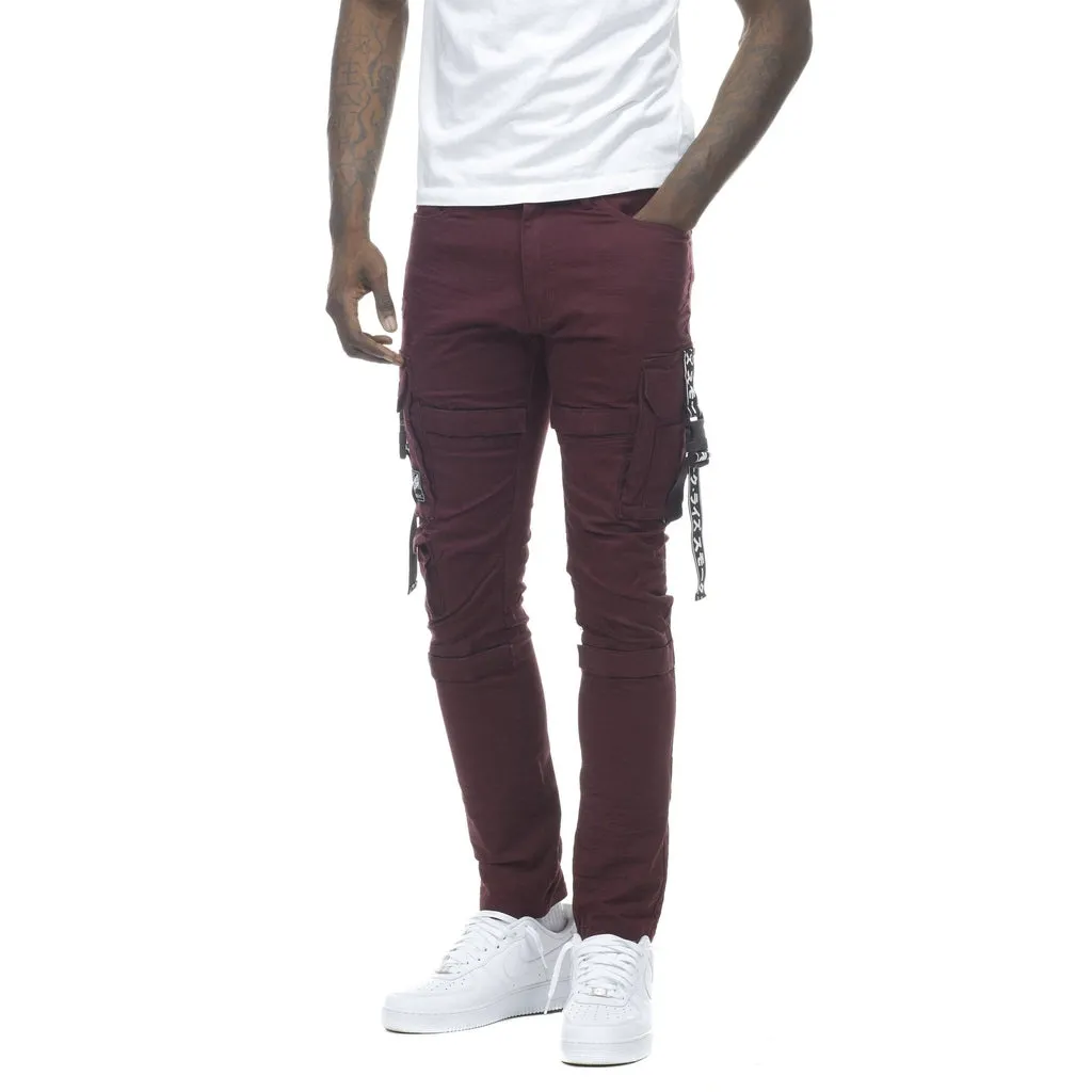 Slim Tapered Cargo Utility Pants - Burgundy