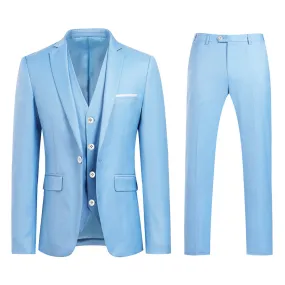 Stylish 3-Piece Light Blue Slim Fit Suit