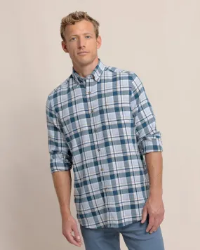 Sweetgrass Plaid Beach Flannel Sport Shirt (Teal Haze)