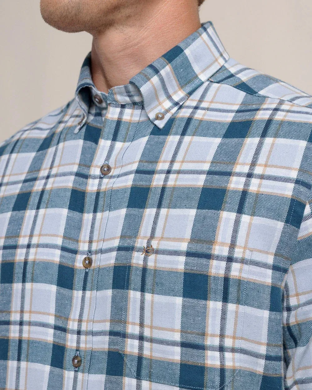 Sweetgrass Plaid Beach Flannel Sport Shirt (Teal Haze)