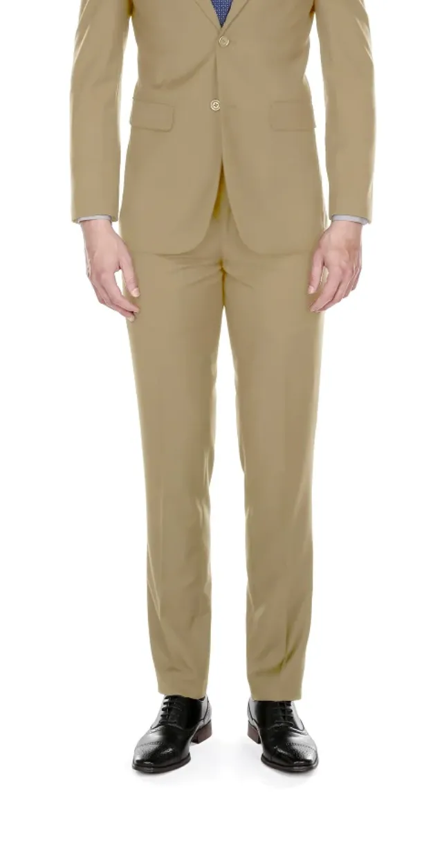 Tan Men's Slim-Fit Suit Single Breast Notch Lapel Flat Front Pants Style-PYS02