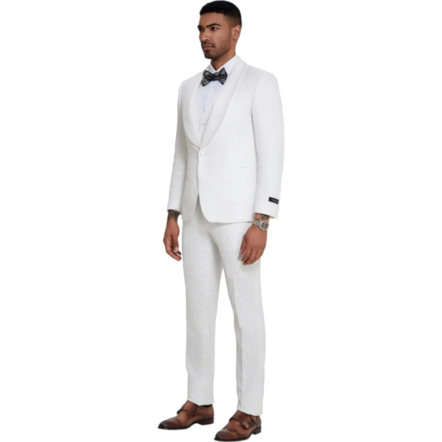 TAZZIO: Textured 3pc Skinny Fit Suit M411SK