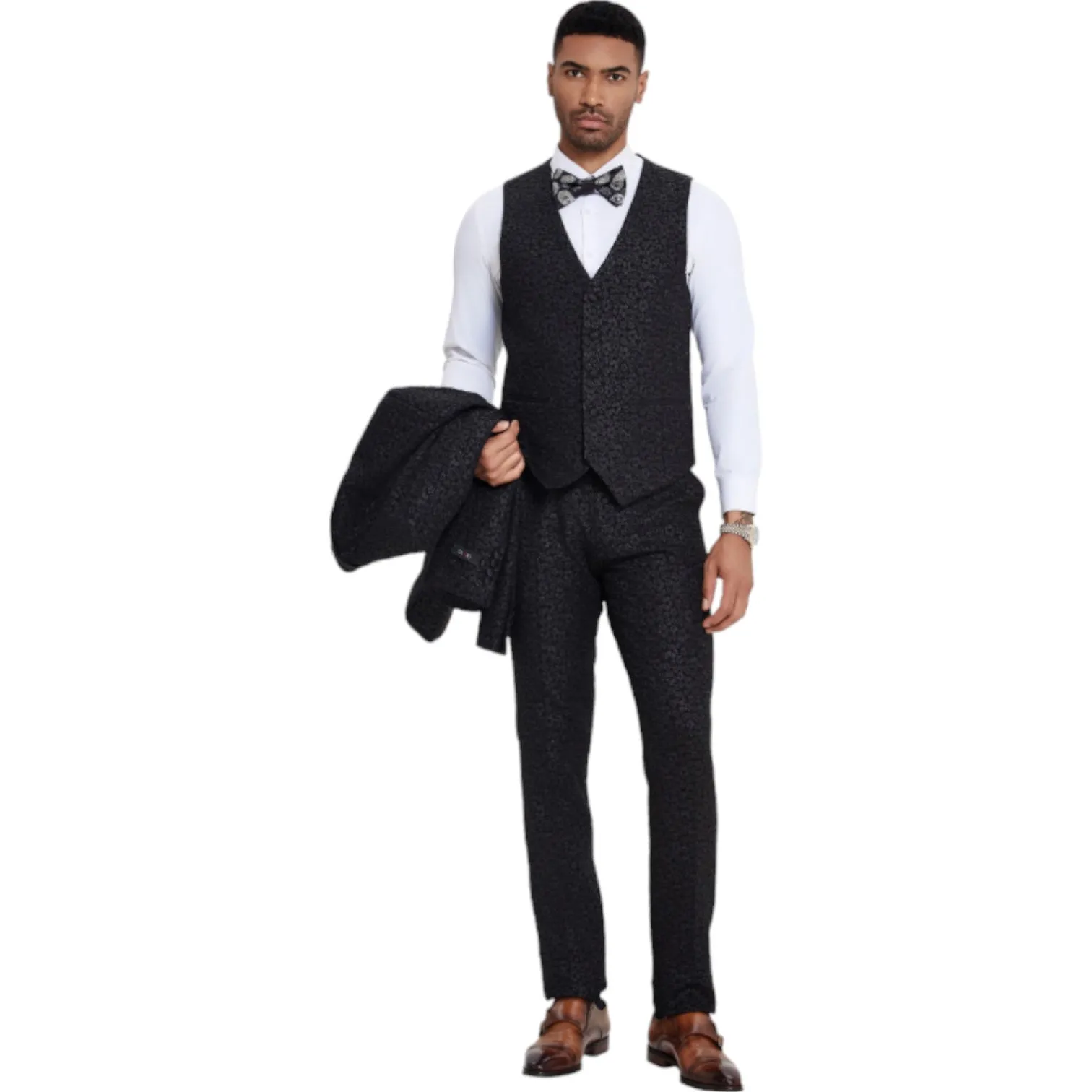 TAZZIO: Textured 3pc Skinny Fit Suit M411SK