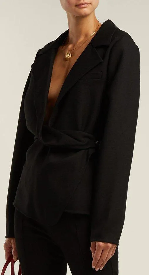 'Veste Baija' Double-Breasted Drape Wool Jacket