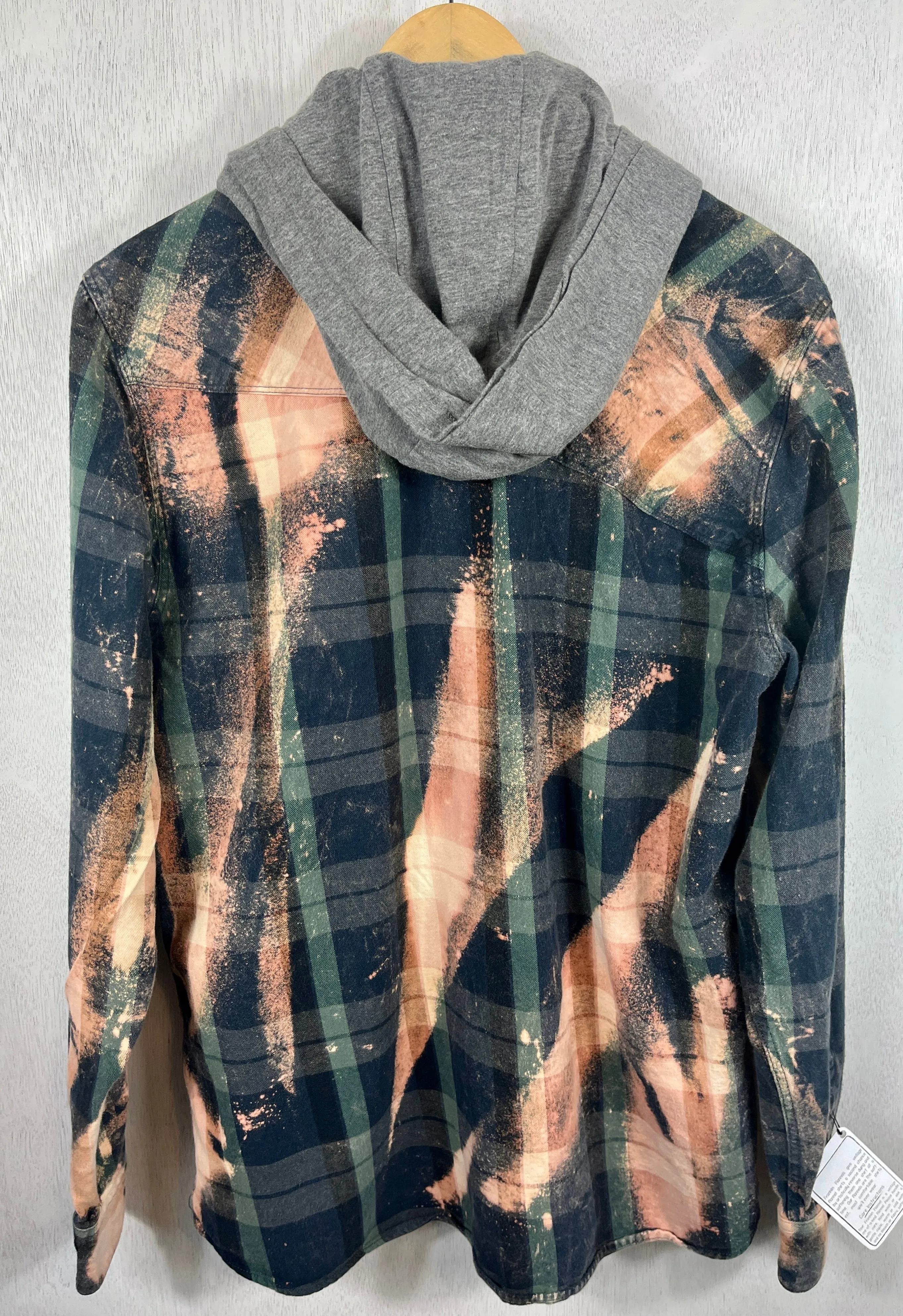 Vintage Navy, Green, Grey and Rust Flannel Hoodie Size Large