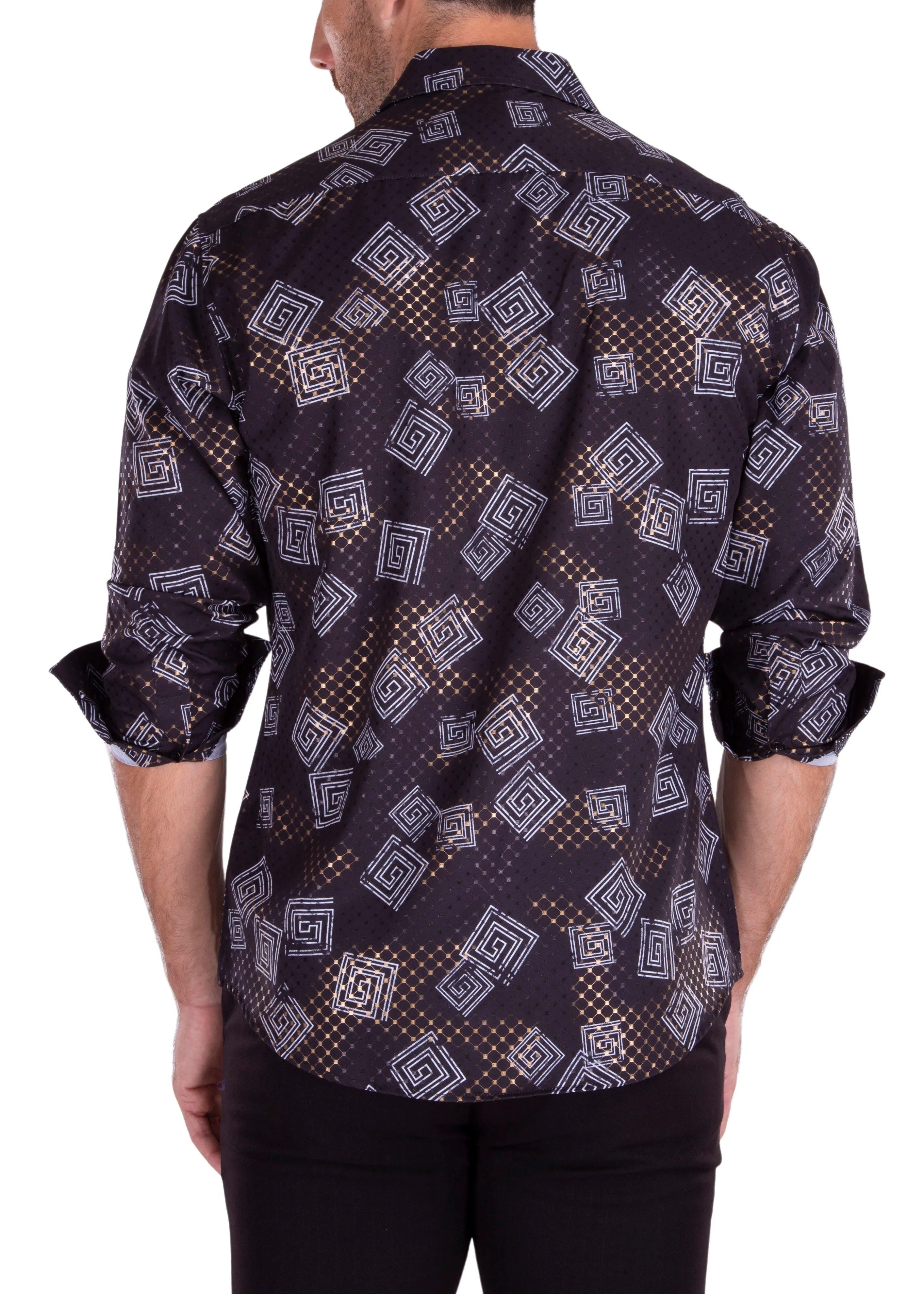 Wild Greek Key Long Sleeve Dress Shirt Black