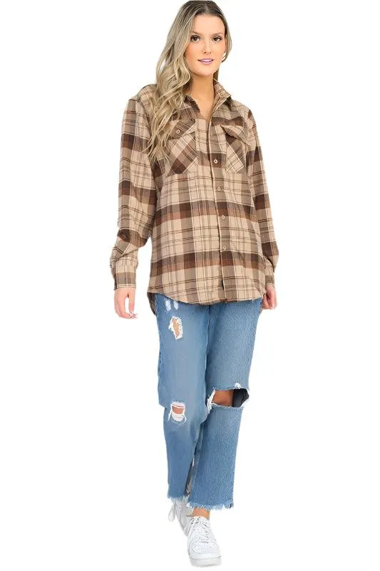 Womens Boyfriend Plaid Flannel Shirts