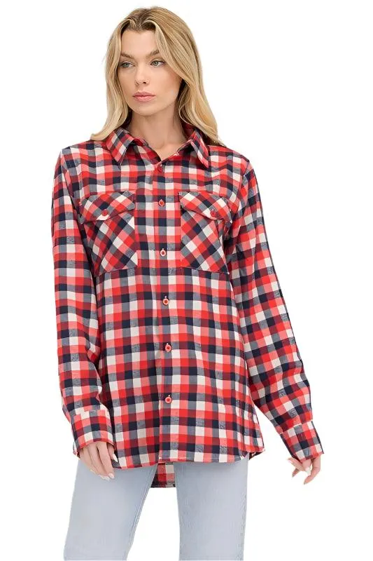 Womens Boyfriend Plaid Flannel Shirts