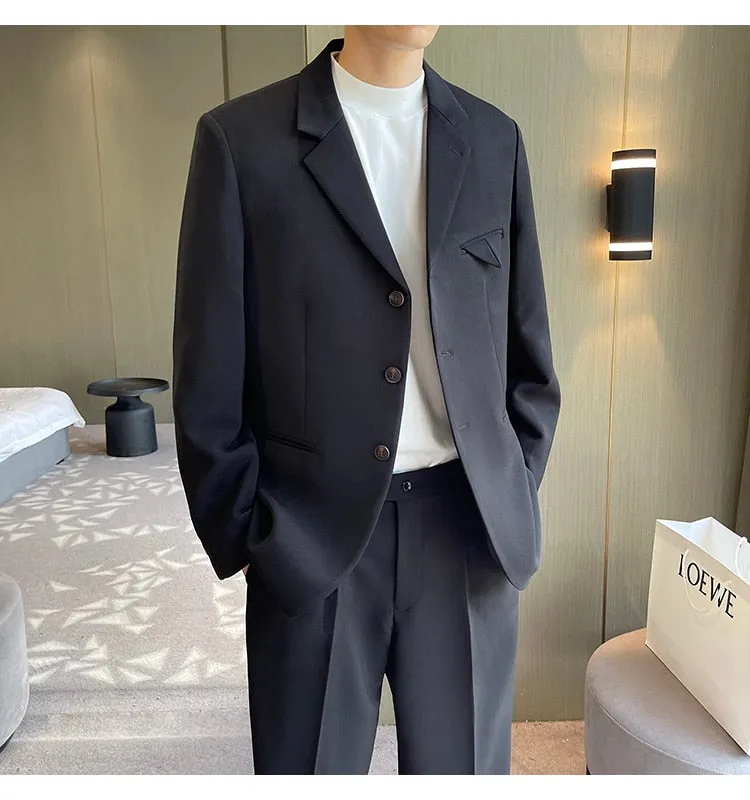 xiangtuibao Male Business Office Dress Suit Jacket Blazers Men Korean Streetwear Fashion Loose Casual Vintage Blazer Coat Suit