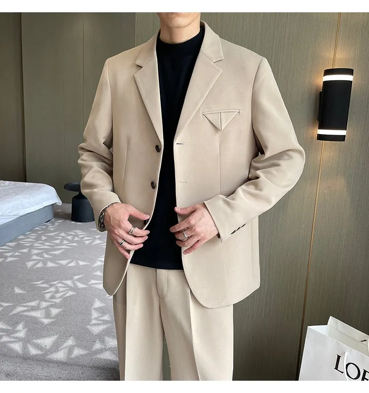 xiangtuibao Male Business Office Dress Suit Jacket Blazers Men Korean Streetwear Fashion Loose Casual Vintage Blazer Coat Suit